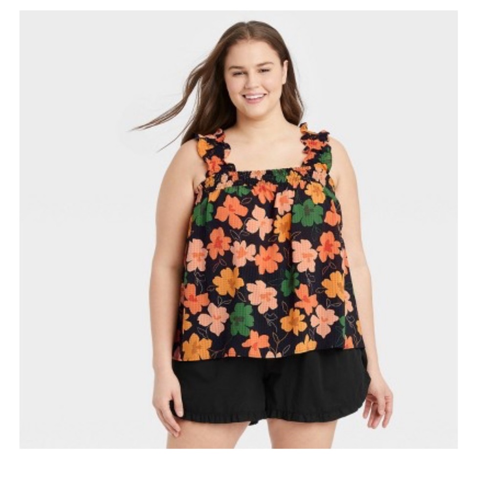 Target Women’s Plus Size Ruffle Tank Top in Black Floral
